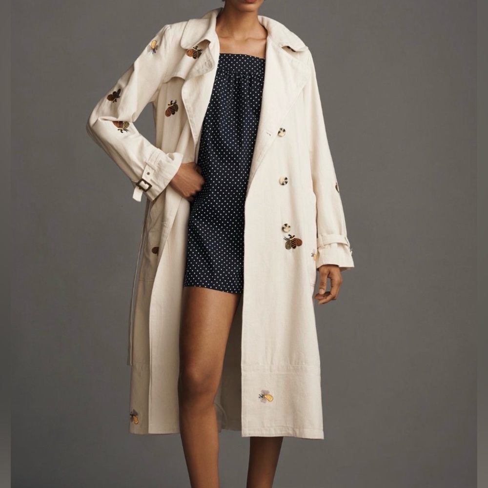 Anthropologie Maeve bee embroidered trench coat